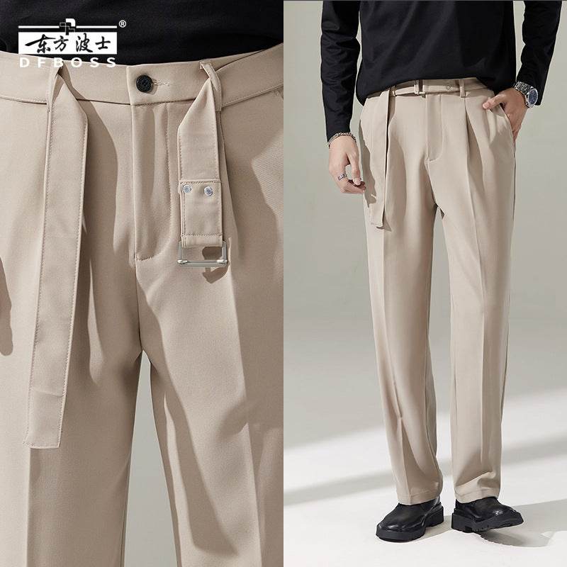 Pantalon de costume chino large avec ceinture drapée amovible pour homme