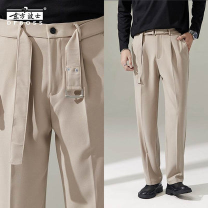 Pantalon de costume chino large avec ceinture drapée amovible pour homme