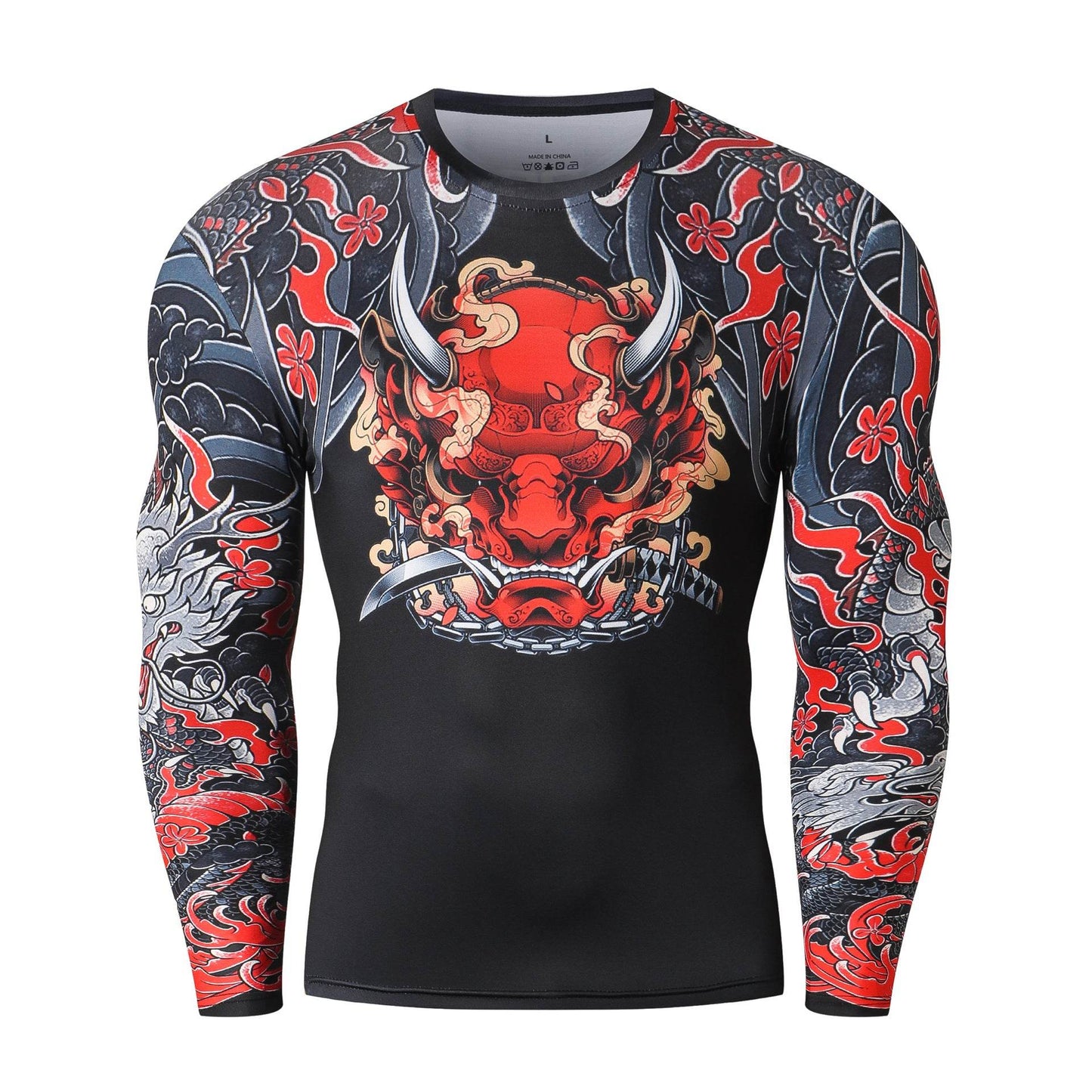 Printed Long Sleeve Fitness Top for Men Exercise Gym shirt