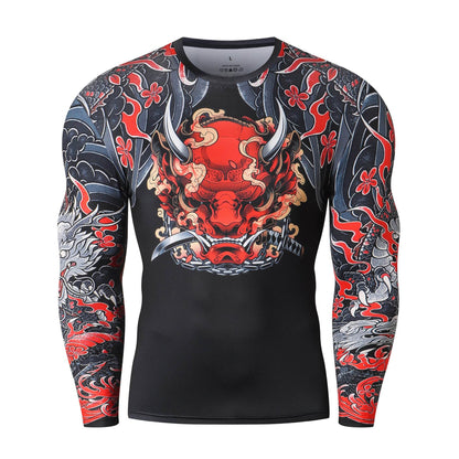 Printed Long Sleeve Fitness Top for Men Exercise Gym shirt