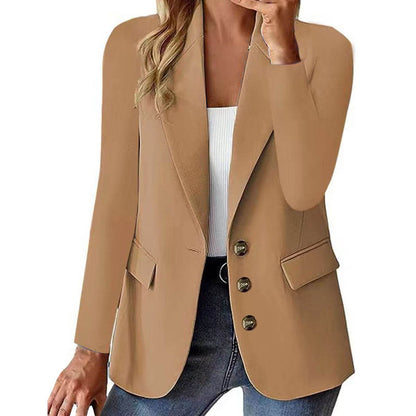 Blazer Décontracté Femme Manches Longues Couleur Unie Cardigan Décontracté Petite Veste de Costume Pour Femme Élégante Vêtement d'Extérieur de Bureau