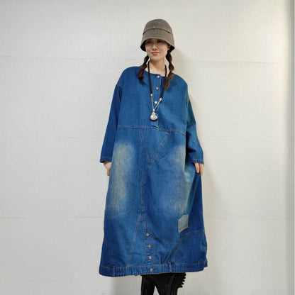 Loose-fitting Casual Round-neck Long-sleeved Oversized Long Denim Dress