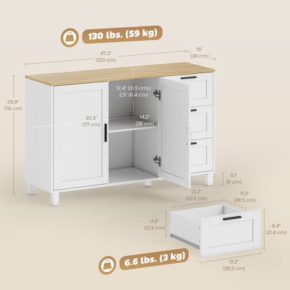 Vesper Modern Sideboard with 3 Drawers and Soft-Close Doors-White