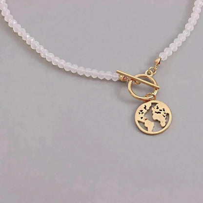OT Buckle World Map Plate-shaped Pendant Necklace For Women