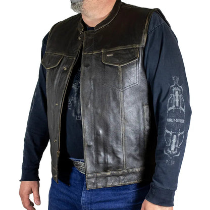 Gilet de motard en cuir vieilli Open Road pour hommes