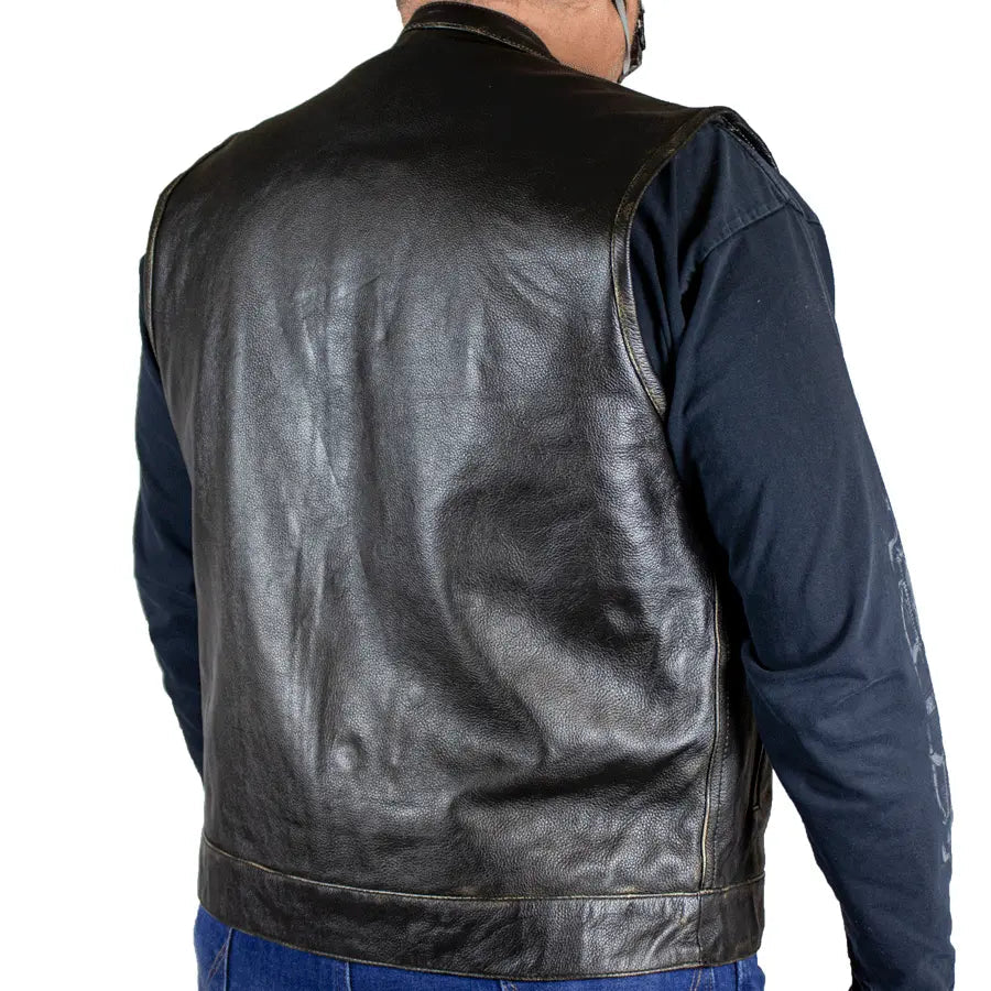 Gilet de motard en cuir vieilli Open Road pour hommes