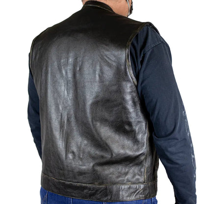Gilet de motard en cuir vieilli Open Road pour hommes