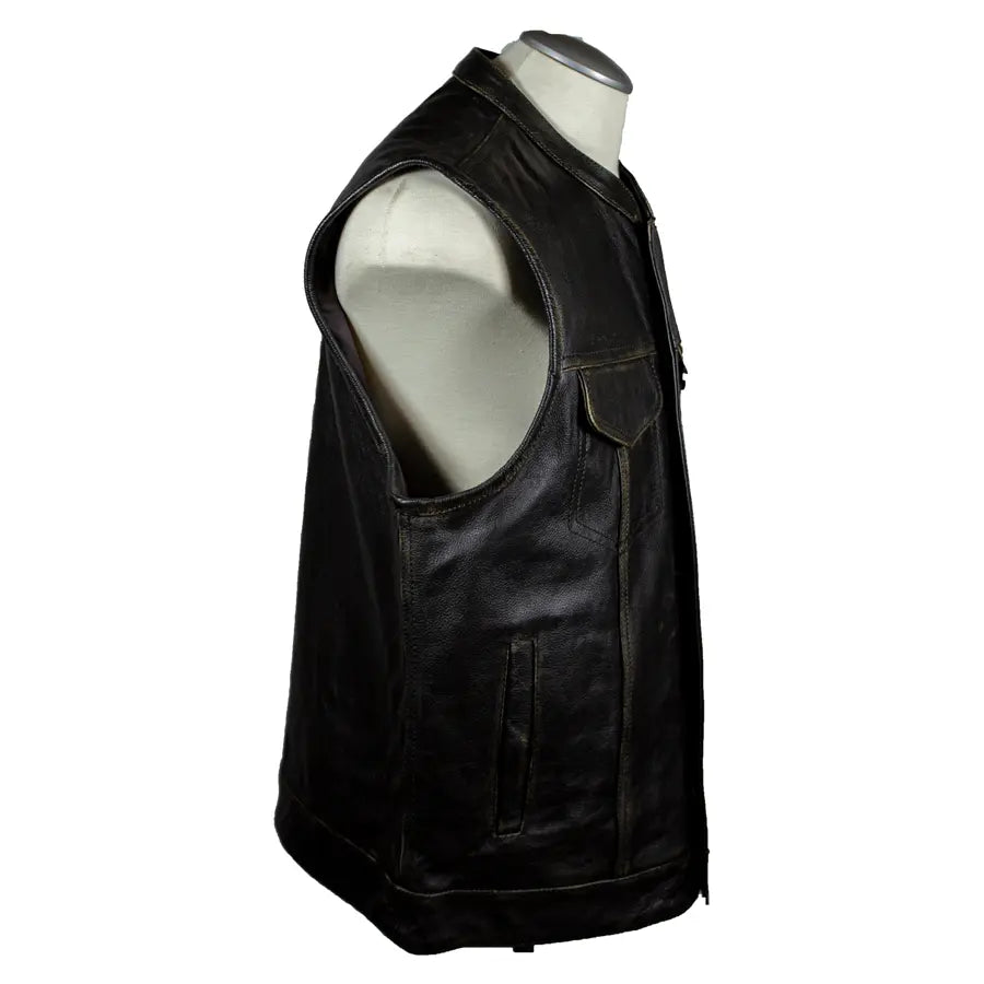Gilet de motard en cuir vieilli Open Road pour hommes