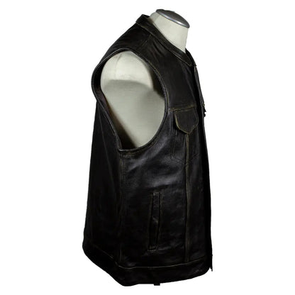 Gilet de motard en cuir vieilli Open Road pour hommes