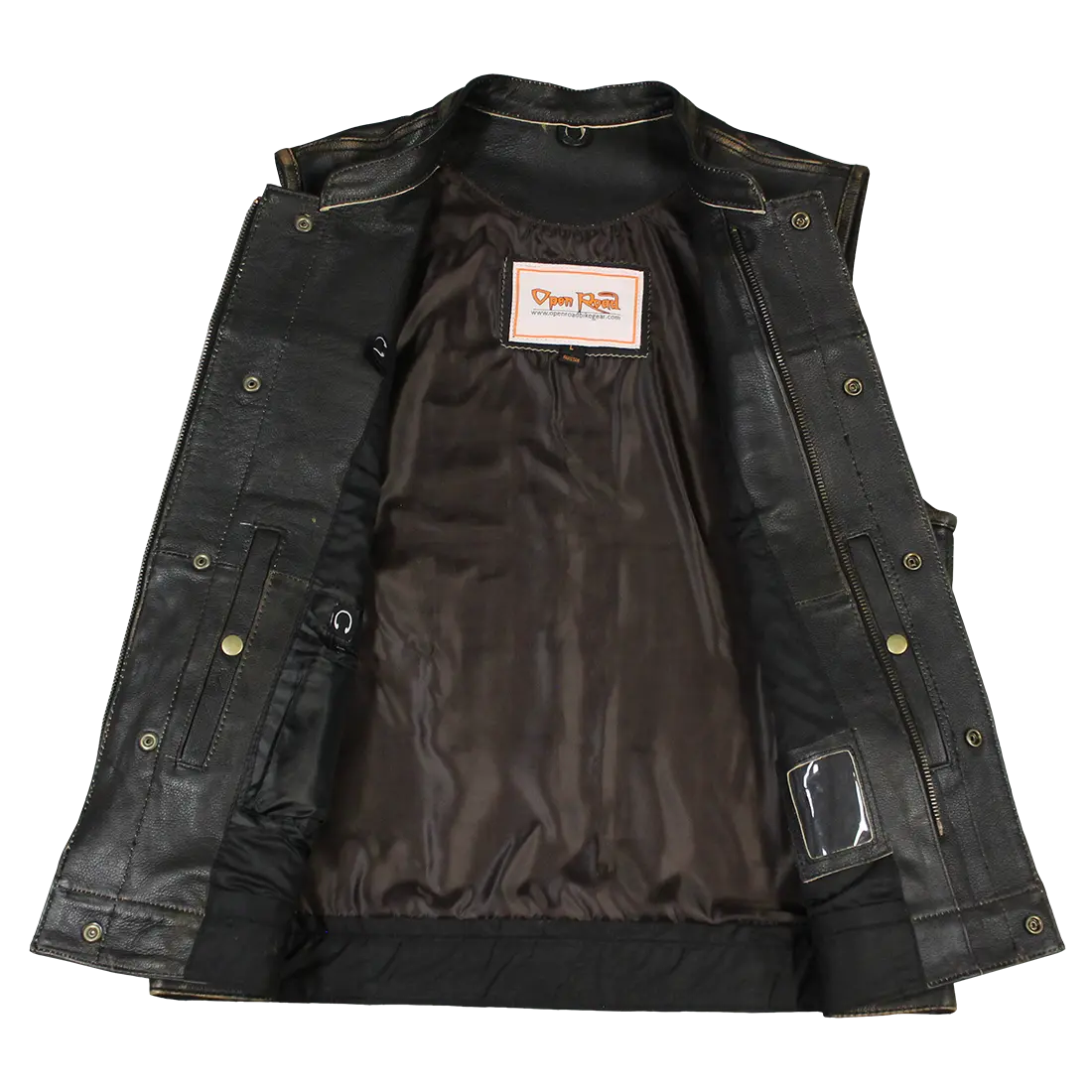 Gilet de motard en cuir vieilli Open Road pour hommes