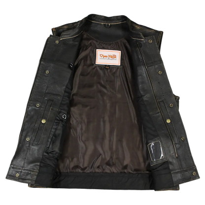 Gilet de motard en cuir vieilli Open Road pour hommes