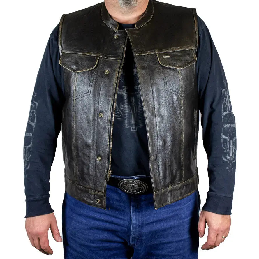 Gilet de motard en cuir vieilli Open Road pour hommes
