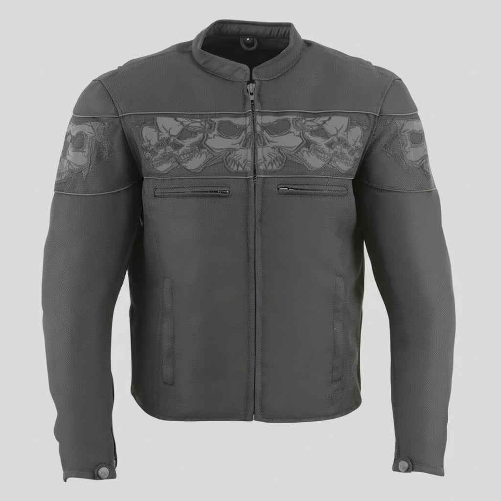 Open Road Men's Reflective Skull Cordura Motorcycle Jacket