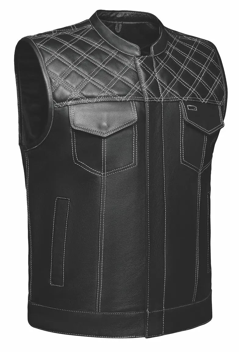 Gilet en cuir Upside avec surpiqûres losanges blanches pour homme Open Road