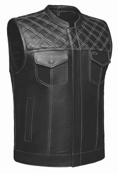 Gilet en cuir Upside avec surpiqûres losanges blanches pour homme Open Road