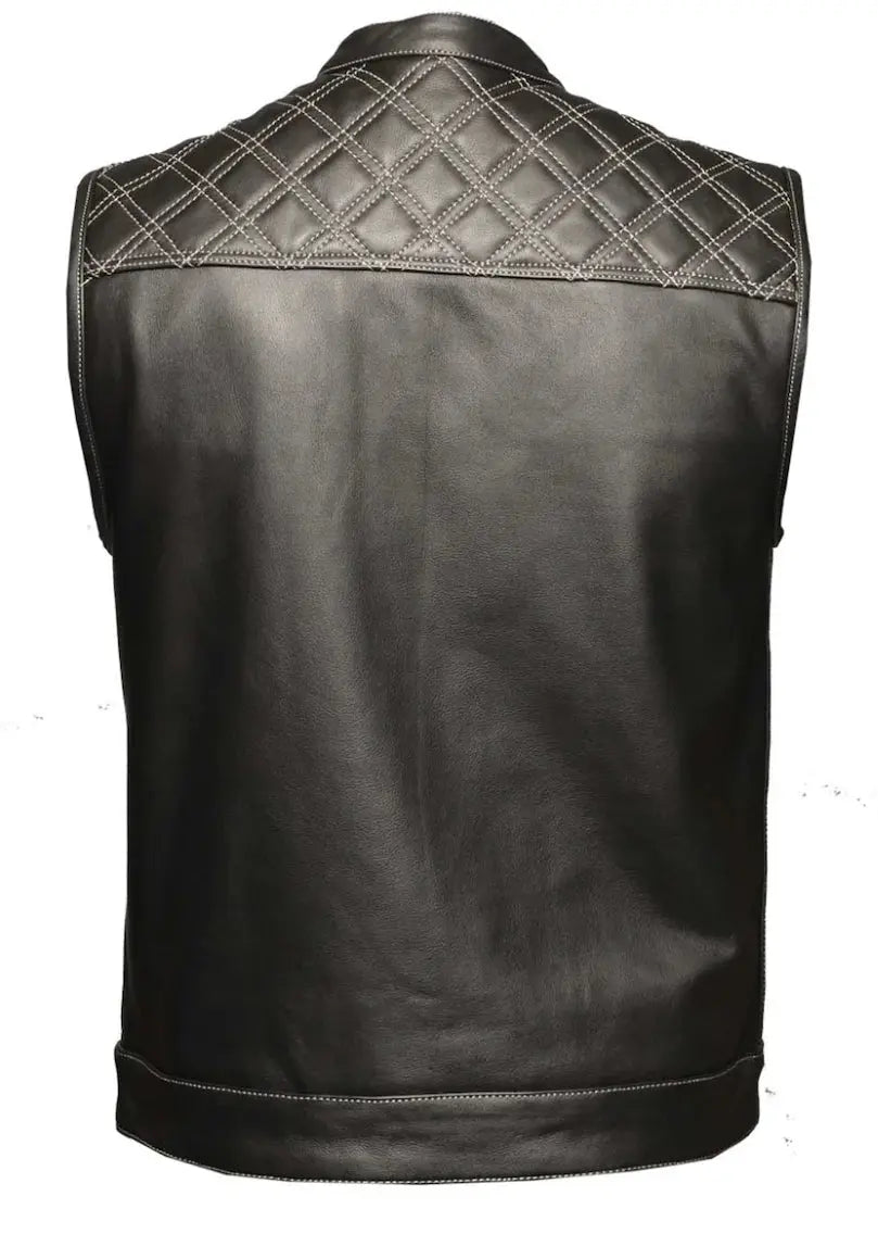 Gilet en cuir Upside avec surpiqûres losanges blanches pour homme Open Road
