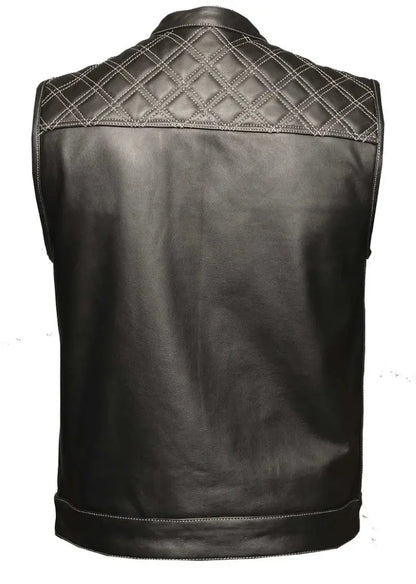 Gilet en cuir Upside avec surpiqûres losanges blanches pour homme Open Road