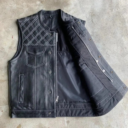 Gilet en cuir Upside avec surpiqûres losanges blanches pour homme Open Road