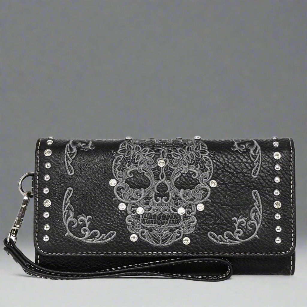 Portefeuille à trois volets en similicuir Sugar Skull pour femme Open Road