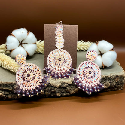 Boucles d'oreilles et ensemble Tikka miroirs fabriqués à la main – Bijoux ethniques
