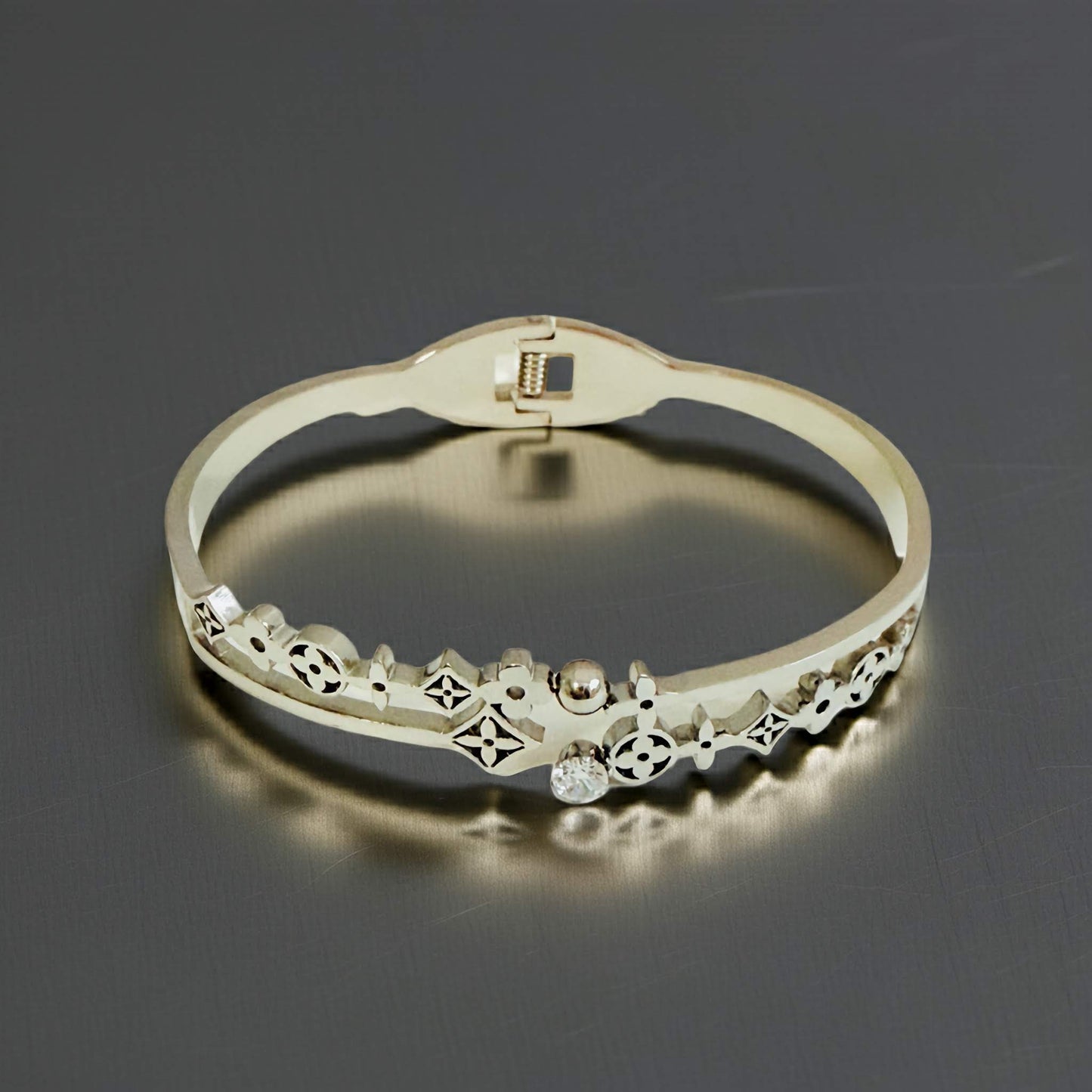 Dainty Silver-Plated Flower Bangle Bracelet with Sparkling Crystals