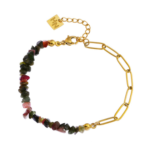 Bracelet combinaison Chaîne maillons trombones GIRADOT et Pierres gemmes TOURMALINE