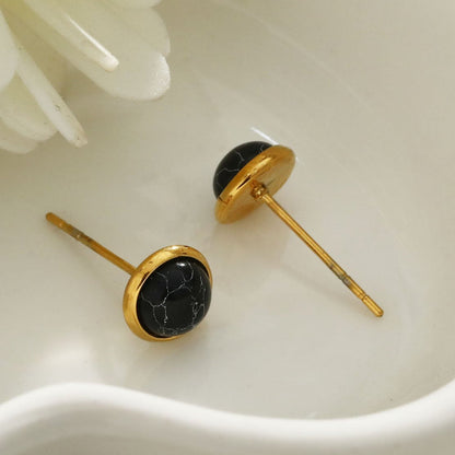 CECILIA Natural Stone Black Classic Stud Earrings