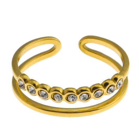 ORDELLA : Bague double parallèle empilable ornée de zircones
