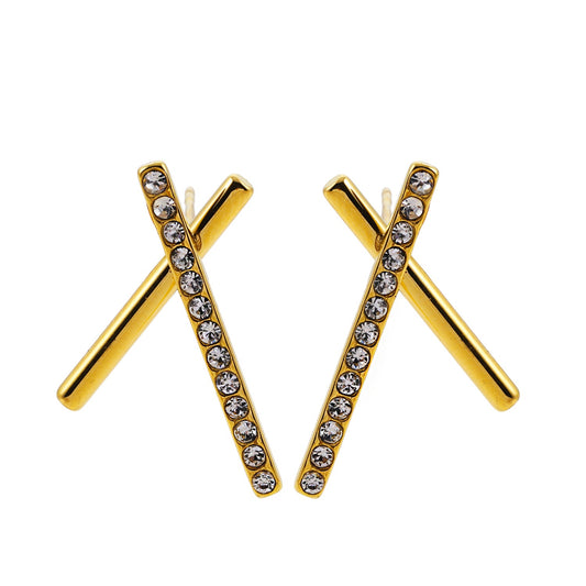 TESSA : Boucles d'oreilles clous Duo Criss-Cross avec pierres précieuses en zircone