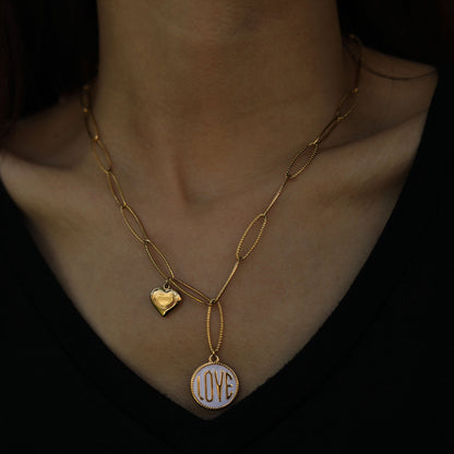 EMMA Retro LOVE Scripted Pendant on a Contemporary Chain Linked Necklace