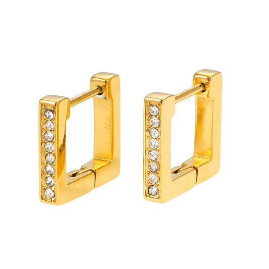 Boucles d'oreilles créoles carrées et serties de pierres de zircone PAIA Gold