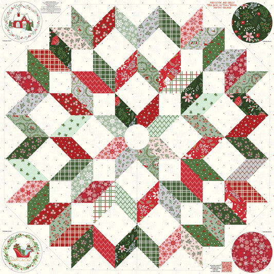 Mistletoe & Holly  54in x 54in Tree Skirt & Pot Holder Panel