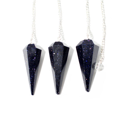 Blue Goldstone Pendulum 6 Facet & Bead - 3 Pack (Synthetic)