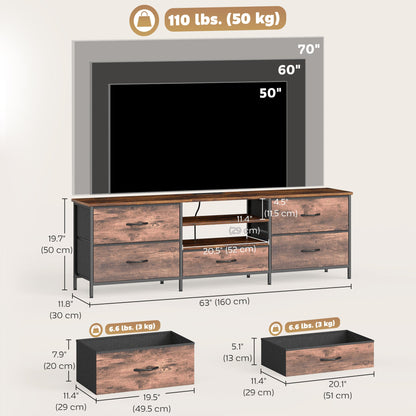 Jamie TV Stand with Charging Station for TVs up to 70 Inches-Rustic Brown