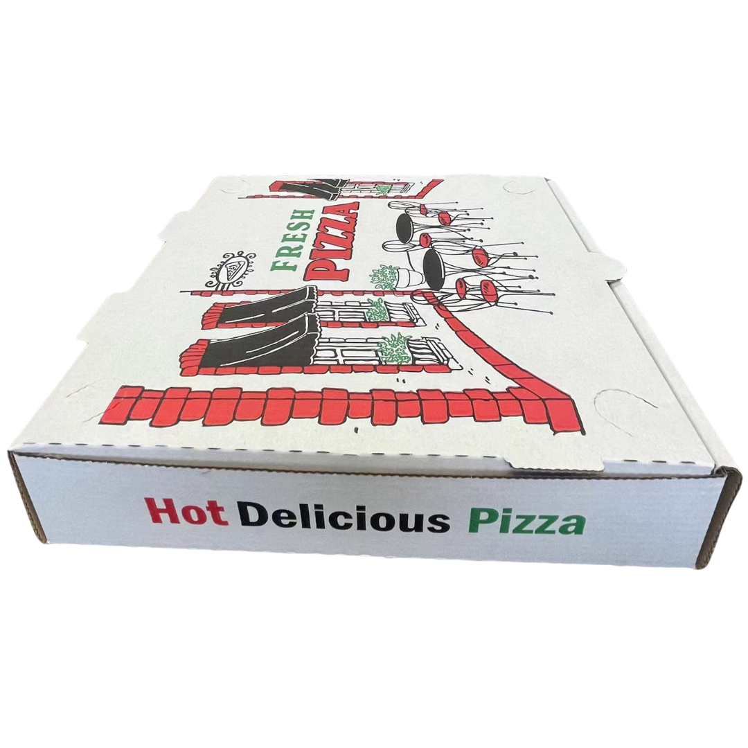 10" x 10" x 2" White E-Flute Printed Pizza Boxes