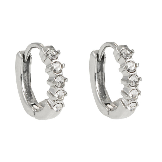 PORTREE : Mini créoles classiques serties d'oxydes de zirconium en or blanc rhodié
