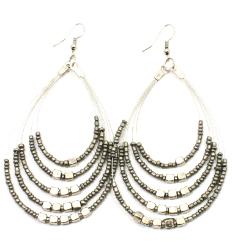 Beaded Hoop Earrings With Metalic Cubes