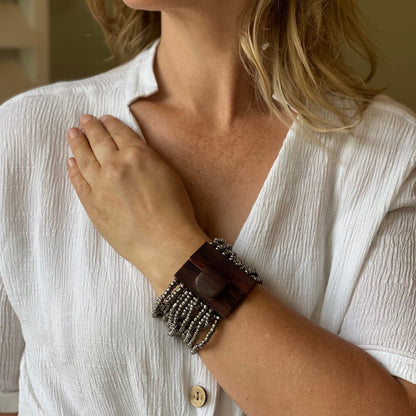 Beaded Bracelet with Wooden Clasp
