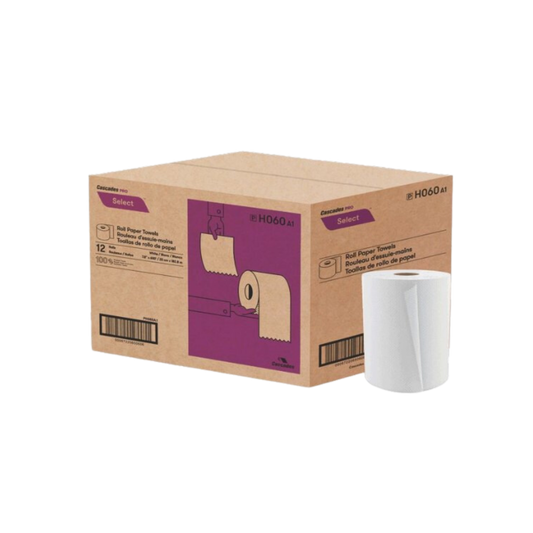 Rouleaux d'essuie-mains blancs de 8" x 600' - 12 rouleaux