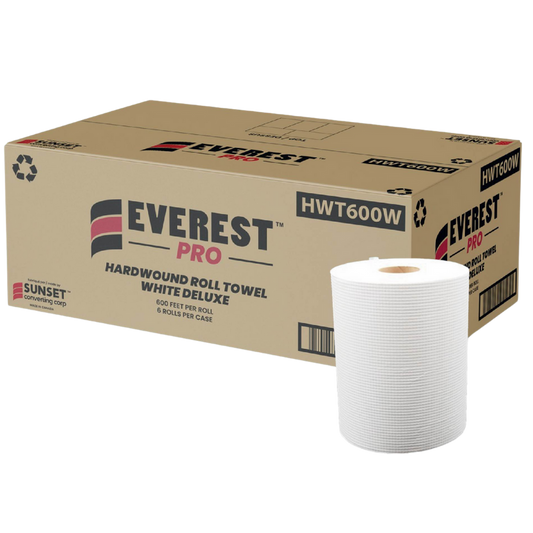 7.85" x 600' White Hand Towel Rolls - 6 Rolls