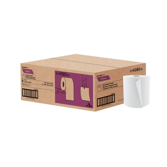 Rouleaux d'essuie-mains blancs de 20 cm x 244 m - 6 rouleaux