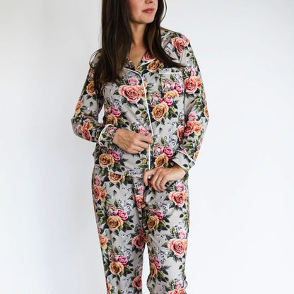 Ladies’ Bamboo Long Sleeve Button-Up Lounge Set | Palm Fronds