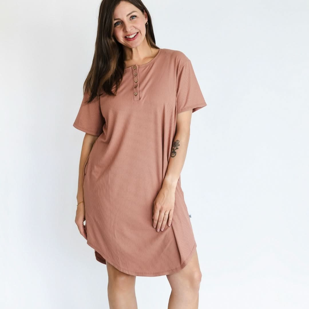 Ladies’ Bamboo Winslow Dress with Placket | Terracotta Rib