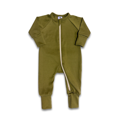Bamboo Baby Zipper Footed Onesie | Olive