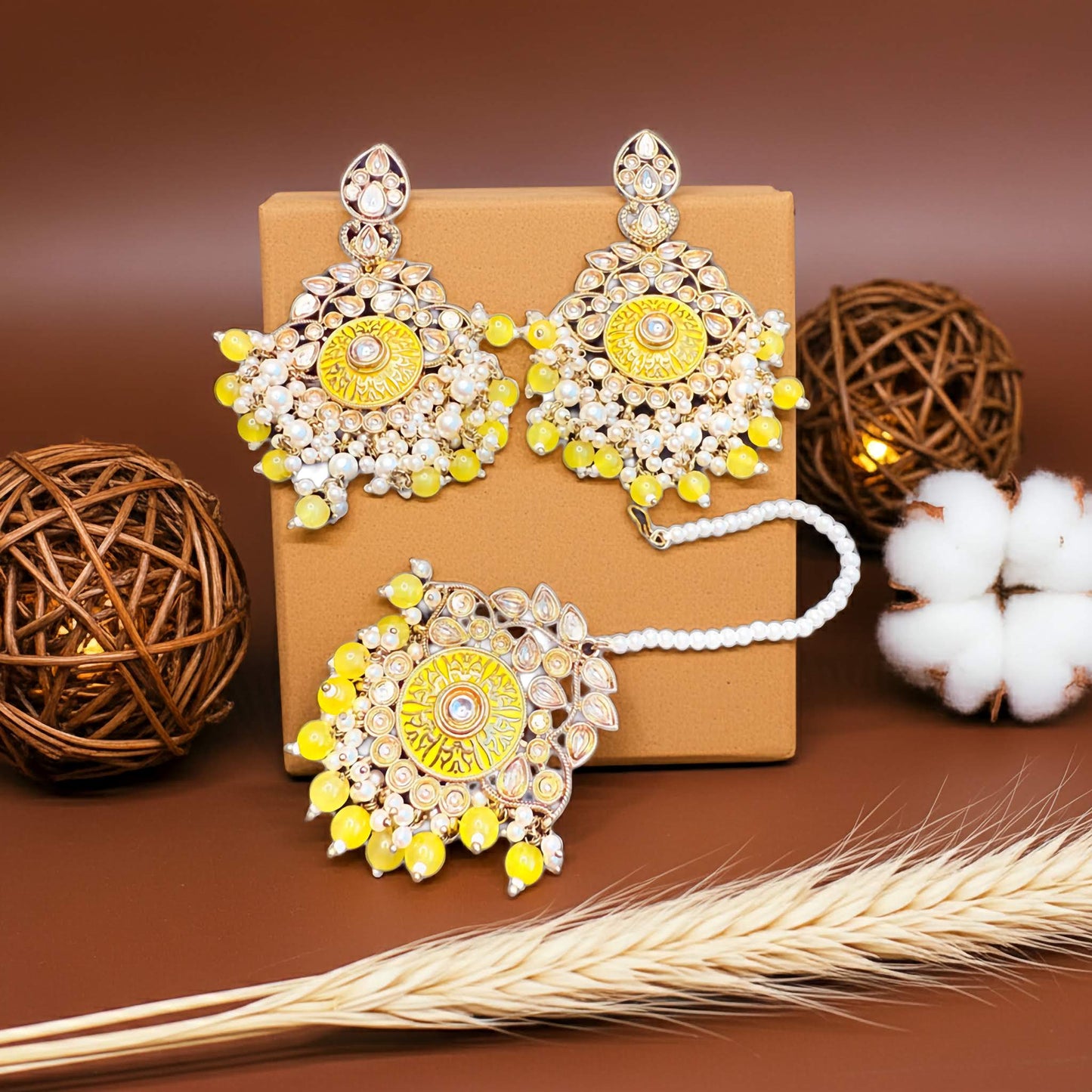 Boucles d'oreilles et ensemble Tikka miroirs fabriqués à la main – Bijoux ethniques