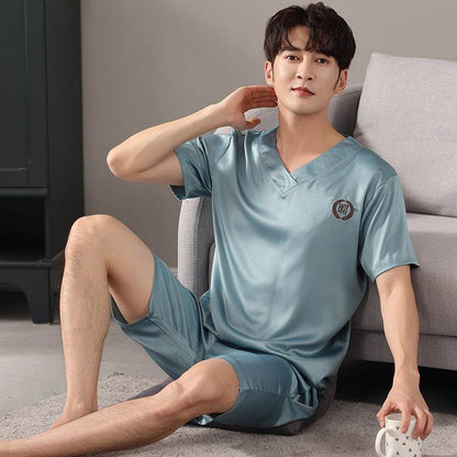 Pajamas Short-sleeved Shirt And Shorts Loose Ice Silk Suit Homewear