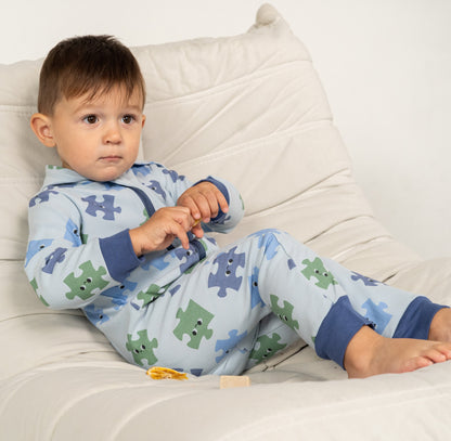 Bamboo Fleece Hooded Romper w/2 Way Zipper (Puzzle Pals Print)