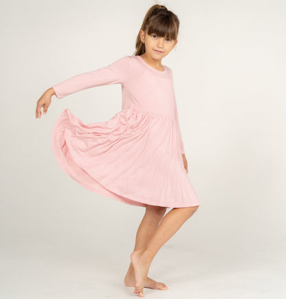 Bamboo Jersey Long Sleeve Twirl Dress w/ Bloomer (Coral Blush)