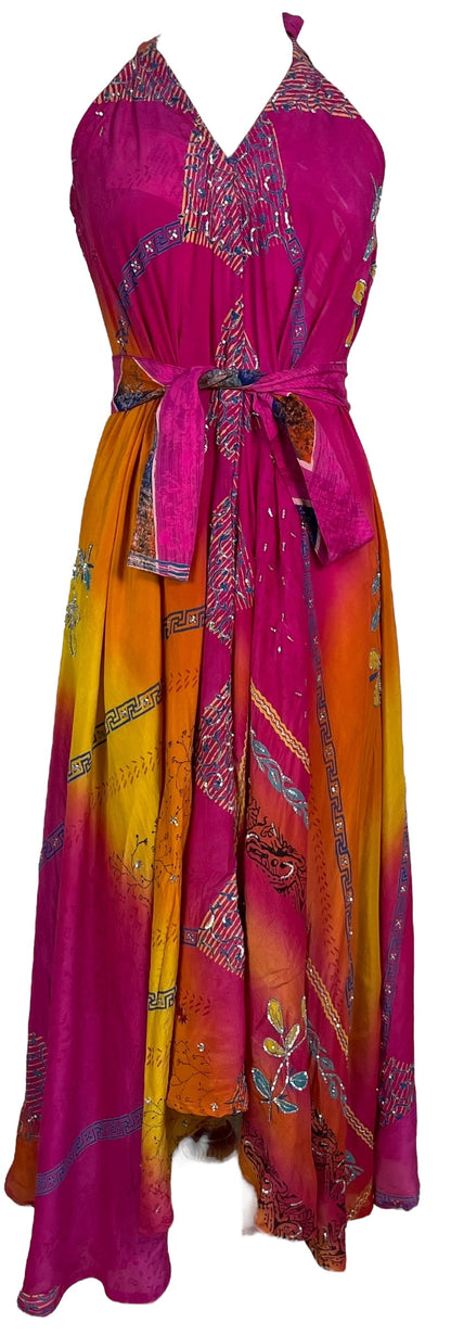 KERRI  PRC7236 Avatar Pure Silk Maxi Dress with Belt