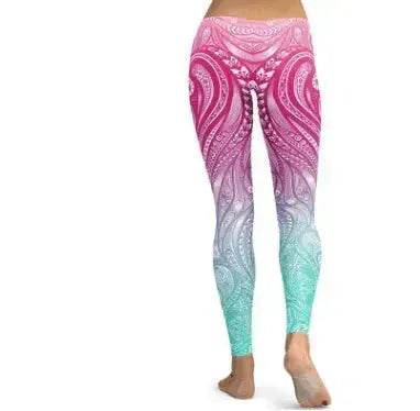Pink+Turquoise Mandala Weave Yoga/Workout Leggings